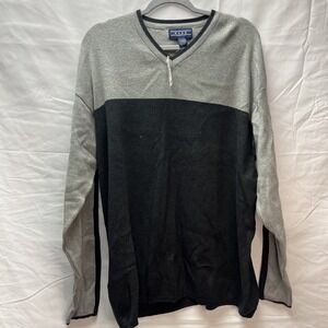 Vintage NWT Fizz Men's Large Black Gray 100% Cotton V-Neck Sweater